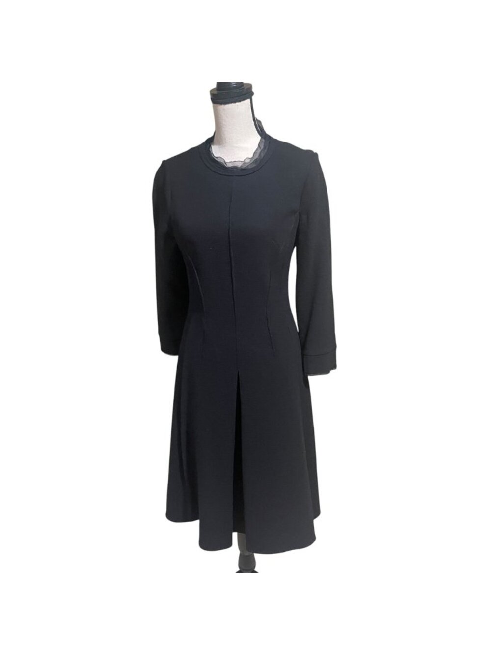 teri jon black wool midi dress